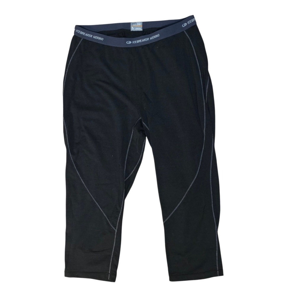 Icebreaker Women M Leggings Black Bodyfit 200 Merino Wool Cropped Base Layer